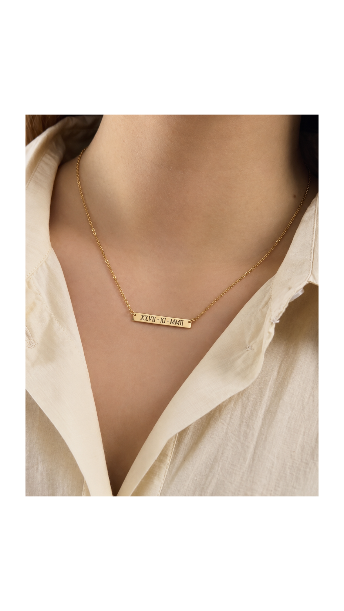 Personalized Roman Numeral Date Bar Necklace
