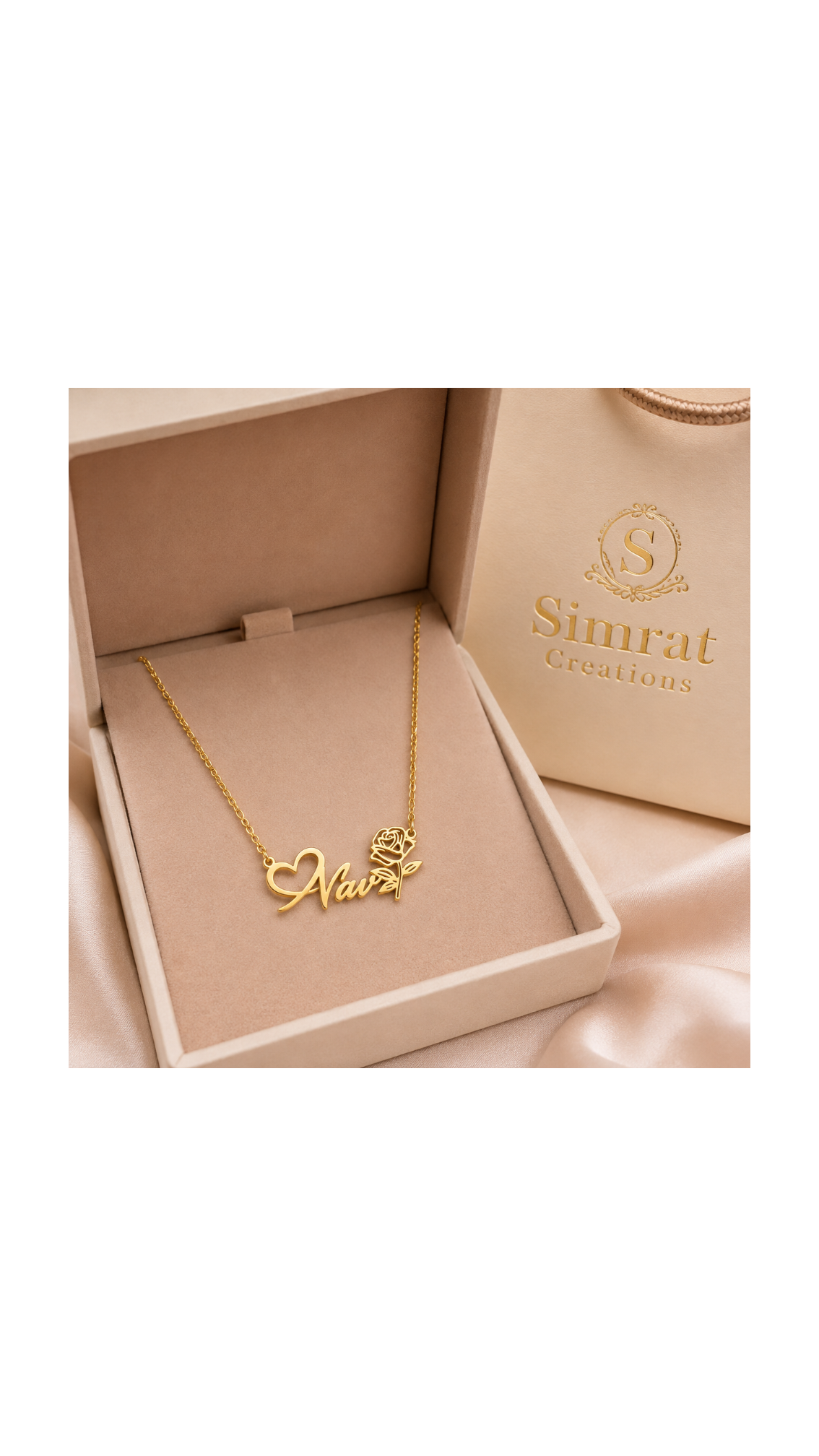 Personalized Heart & Rose Name Necklace – Custom Gold Necklace