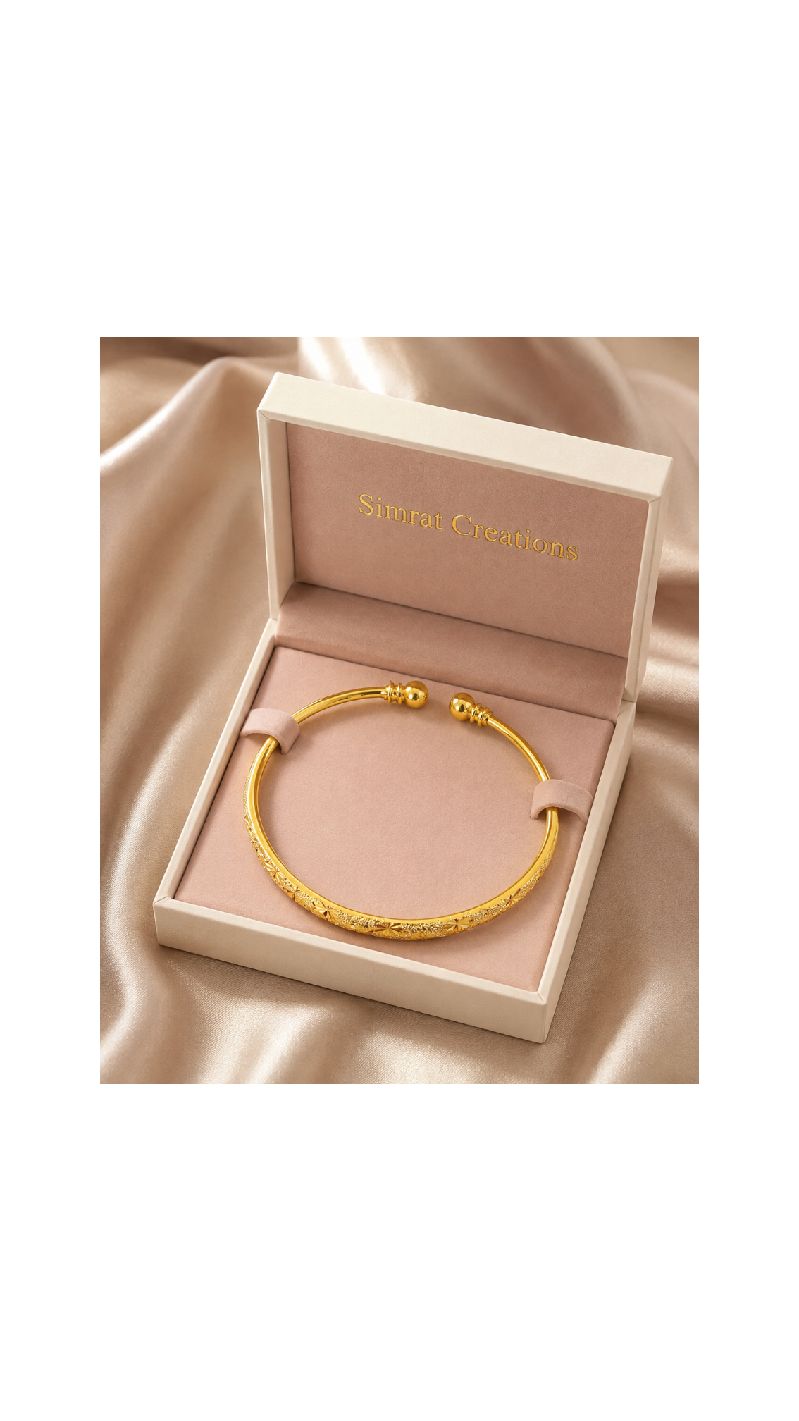 Simrat Creations Gold-Finish Engraved Open Kada Bracelet