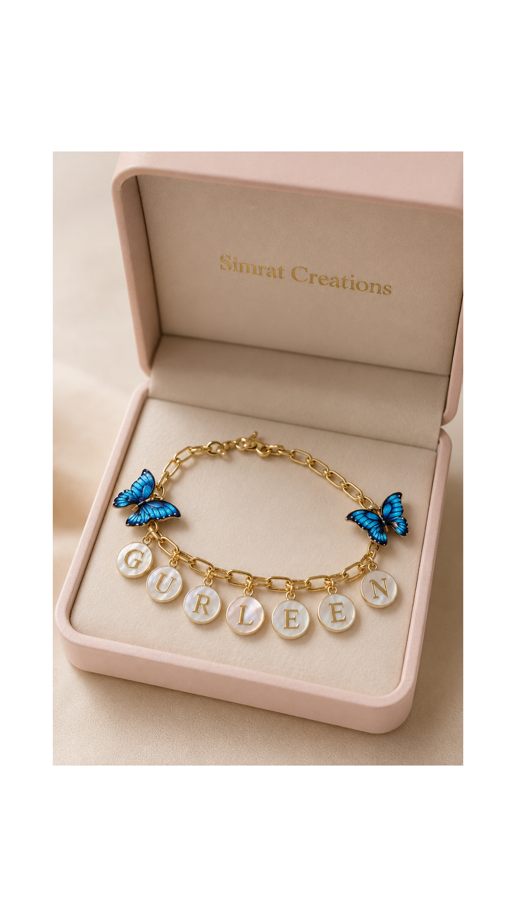 Personalized Blue Butterfly Charm bracelet