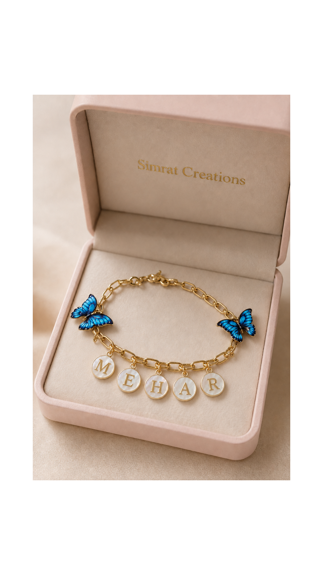 Personalized Blue Butterfly Charm bracelet