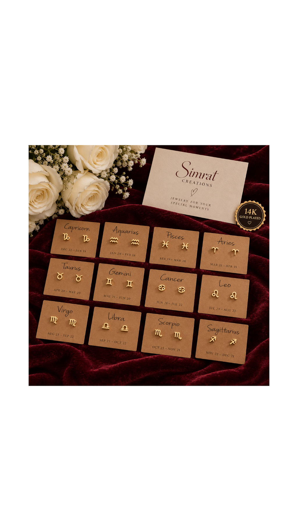 Zodiac Sign Gold Stud Earrings ♈︎✨