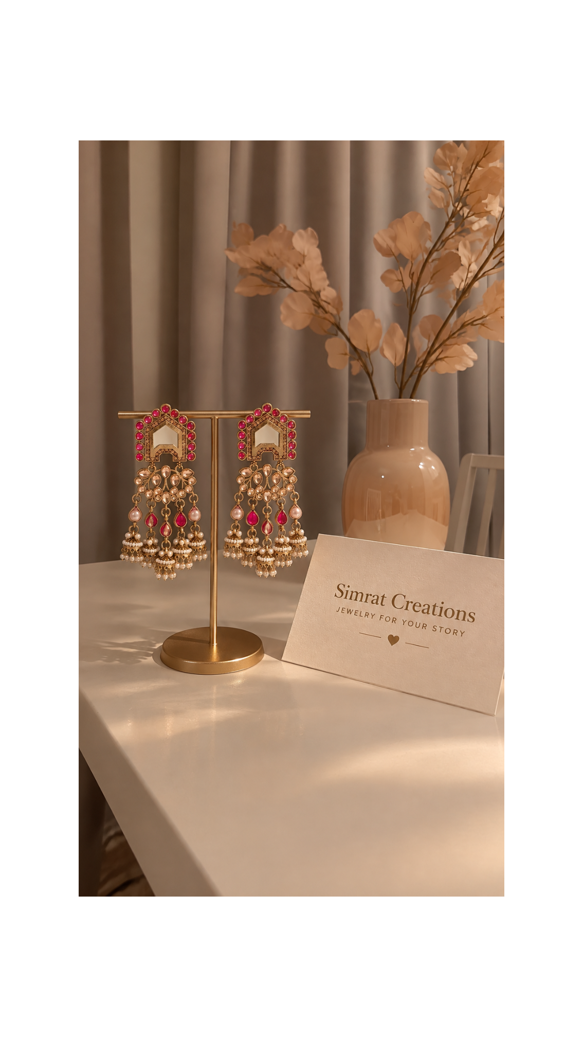 Pink Kundan Kashmiri Jhumka Chandelier Earrings